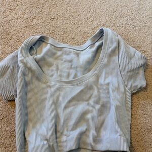 aerie Ribbed Scoop Neck Crop Top in Light Blue